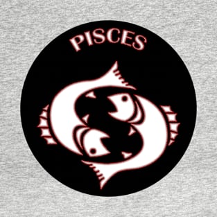 Pisces Astrology Zodiac Sign - Fish - Pisces Astrology Birthday Gifts - Black and White With Red Dots Glow T-Shirt